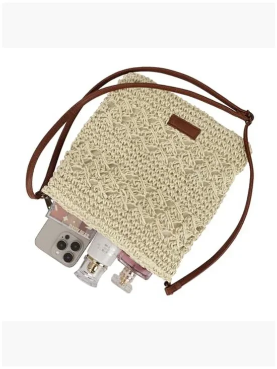 Handwoven Straw Crossbody Shoulder Bag Summer Beach Purse - Picture 4 of 6